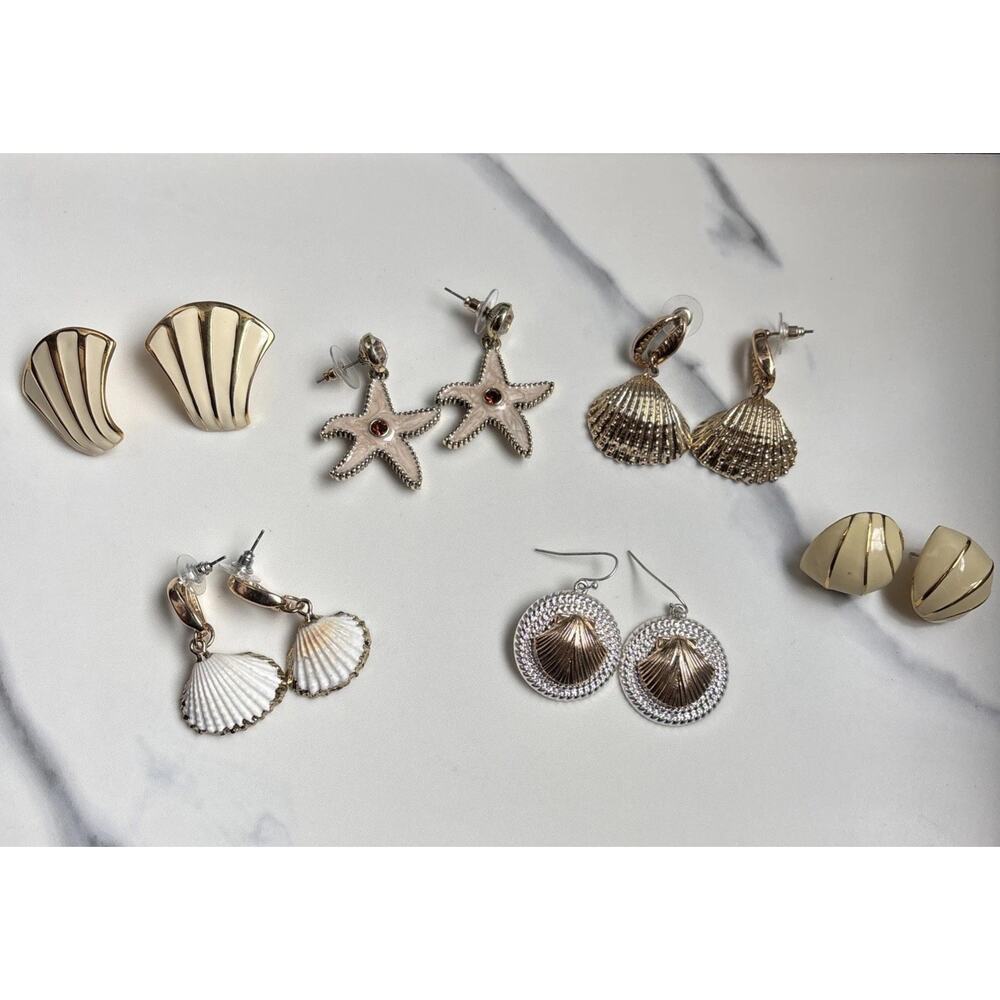 Vintage Seashell Earrings Lot 6 Pairs Coastal Beach Shell Pierced Earrings